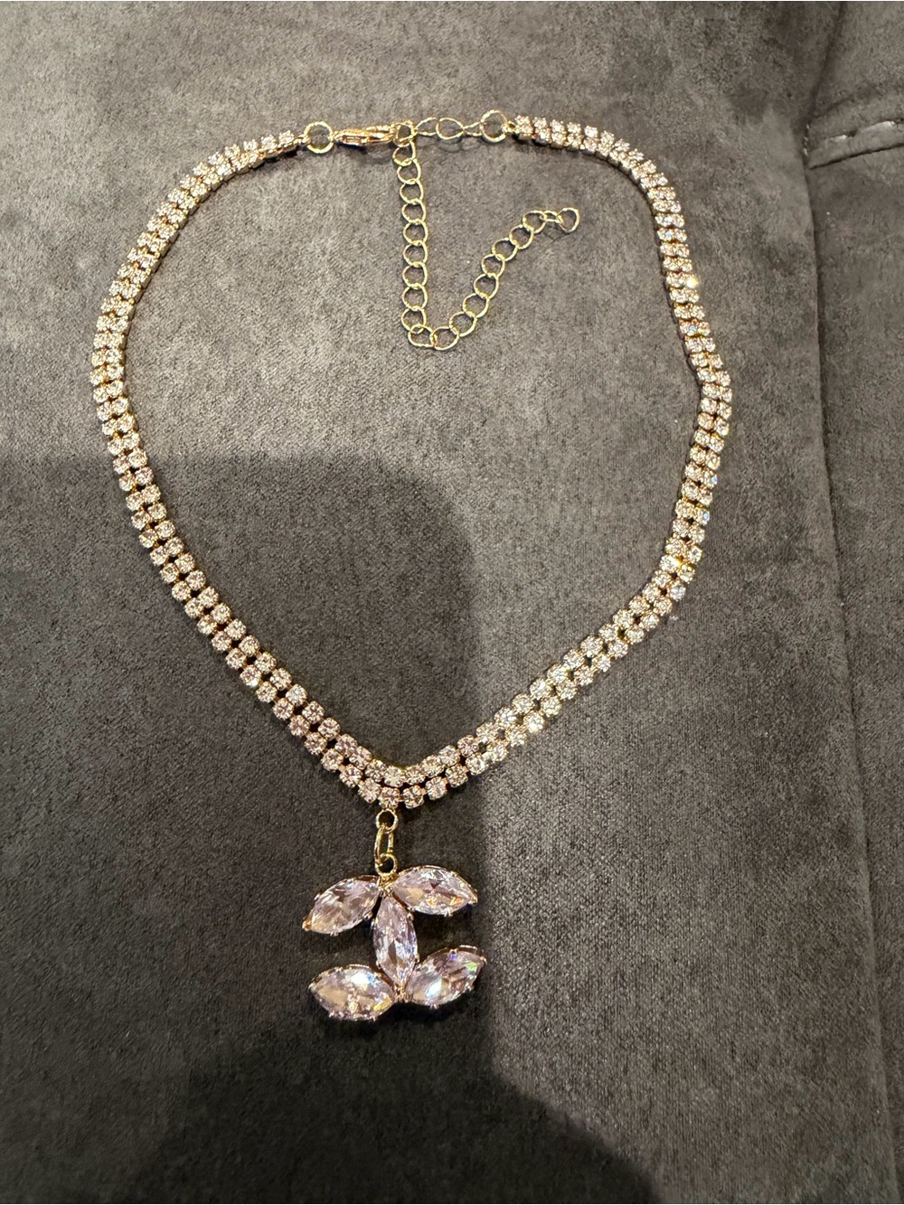Others Follow Gold-Tone Double Row Crystal Necklace Choker